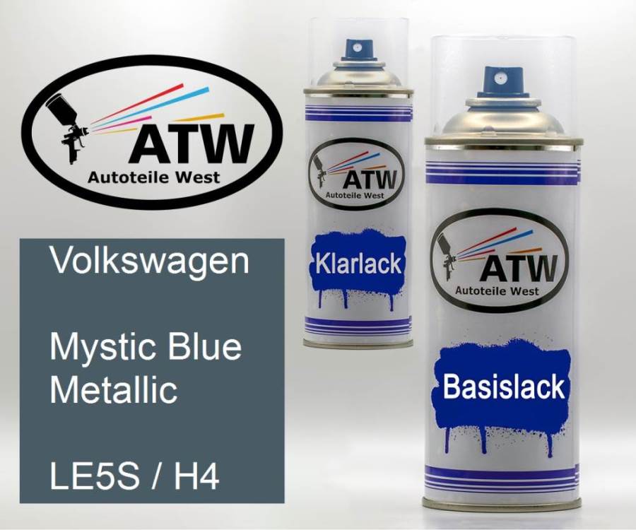 Volkswagen, Mystic Blue Metallic, LE5S / H4: 400ml Sprühdose + 400ml Klarlack - Set, von ATW Autoteile West.